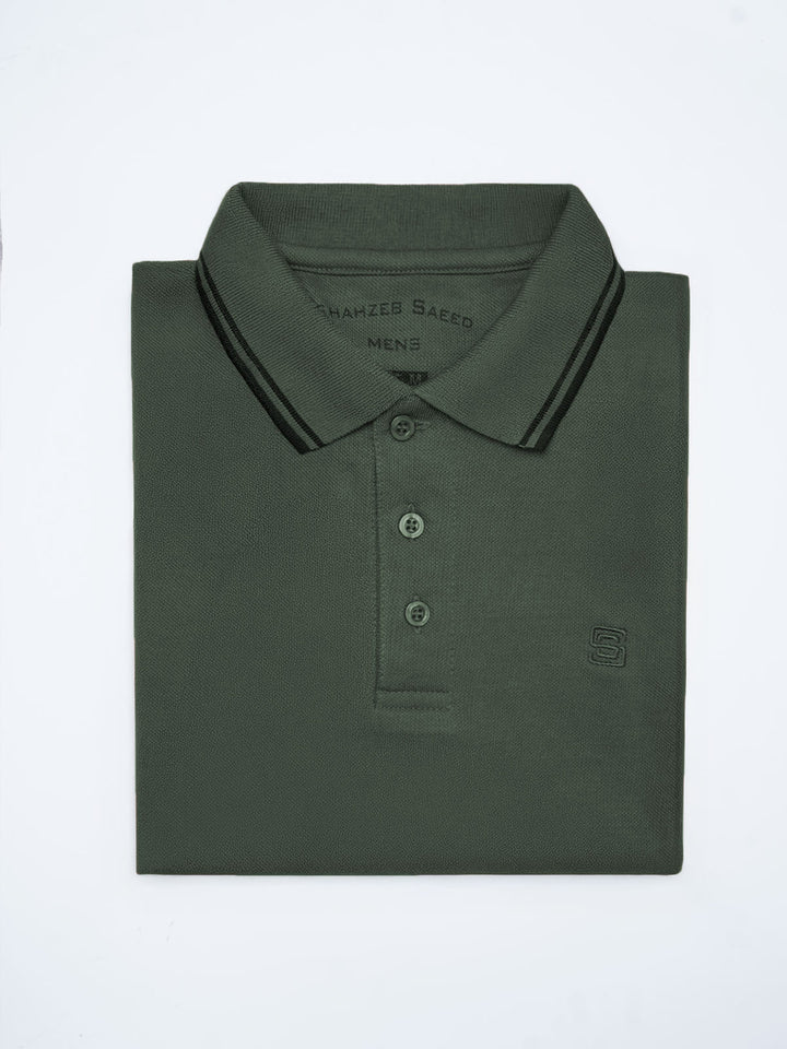 Dark Green Plain Contrast Tipping Half Sleeves Polo T-Shirt (POLO-1101)