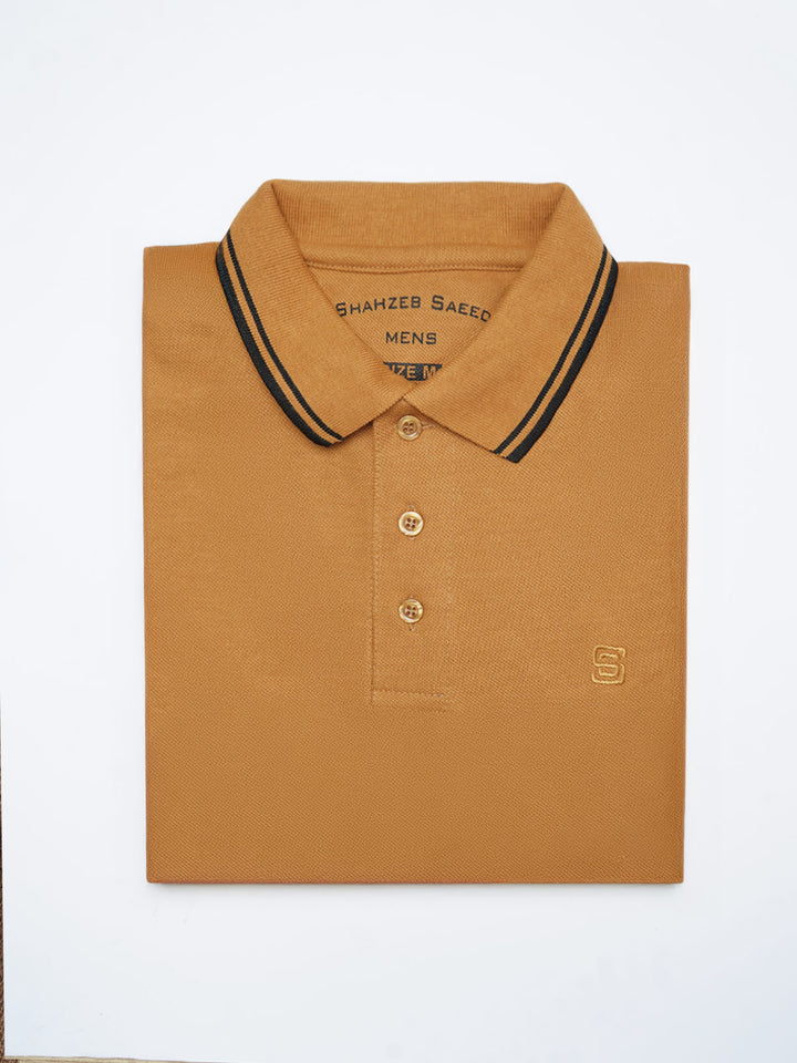 Mustard Plain Contrast Tipping Half Sleeves Polo T-Shirt (POLO-1102)