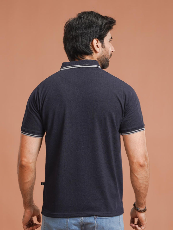 Navy Plain Contrast Tipping Half Sleeves Polo T-Shirt (POLO-1104)