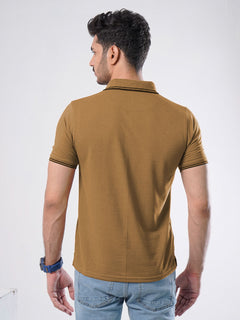 Brown Plain Contrast Tipping Half Sleeves Polo T-Shirt (POLO-531)
