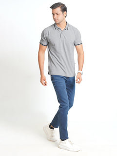 Light Grey Classic Half Sleeves Cotton Polo T-Shirt (POLO-566)