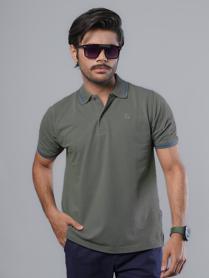 Light Olive Classic Half Sleeves Cotton Polo T-Shirt (POLO-571)