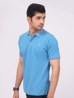 Wounderful Blue Classic Half Sleeves Cotton Polo T-Shirt (POLO-667)