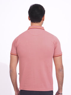 Tea Pink Contrast Tipping Half Sleeves Cotton Jersey Polo T-Shirt (POLO-695)