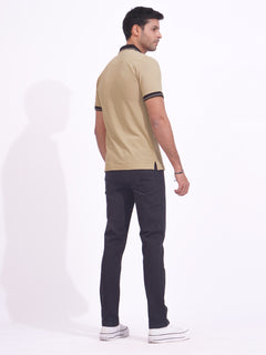 Coffee Cream Contrast Tipping Half Sleeves Cotton Jersey Polo T-Shirt (POLO-697)
