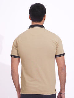 Coffee Cream Contrast Tipping Half Sleeves Cotton Jersey Polo T-Shirt (POLO-697)