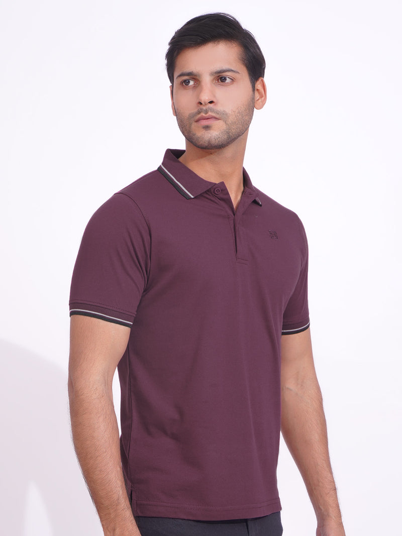 Maroon Contrast Tipping Half Sleeves Cotton Jersey Polo T-Shirt (POLO-698)