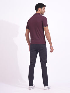 Maroon Contrast Tipping Half Sleeves Cotton Jersey Polo T-Shirt (POLO-698)