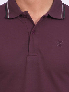 Maroon Plain Contrast Tipping Half Sleeves Polo T-Shirt (POLO-700)