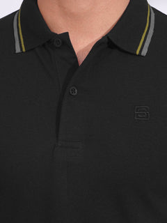 Black Plain Contrast Tipping Half Sleeves Polo T-Shirt (POLO-701)