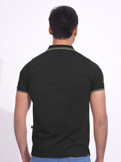 Black Plain Contrast Tipping Half Sleeves Polo T-Shirt (POLO-701)