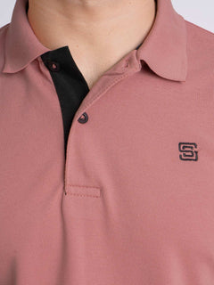Tea Pink Half Sleeves Designer Polo T-Shirt (POLO-702)