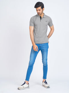 Grey Half Sleeves Designer Polo T-Shirt (POLO-707)
