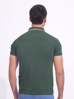 Dark Green Plain Contrast Tipping Half Sleeves Polo T-Shirt (POLO-709)