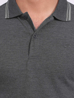 Charcoal Contrast Tipping Half Sleeves Cotton Jersey Polo T-Shirt (POLO-710)
