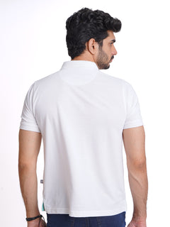 White Half Sleeves Designer Polo T-Shirt (POLO-712)