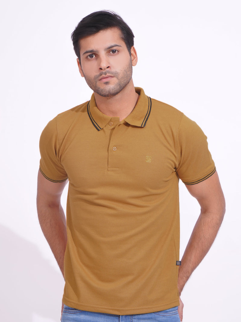 Mustard Plain Contrast Tipping Half Sleeves Polo T-Shirt (POLO-716)