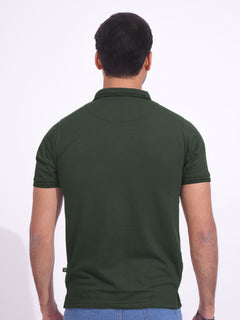 Dark Green Plain Contrast Tipping Half Sleeves Polo T-Shirt (POLO-718)