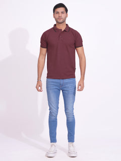 Maroon Plain Contrast Tipping Half Sleeves Polo T-Shirt (POLO-719)