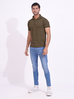 Light Brown Plain Contrast Tipping Half Sleeves Polo T-Shirt (POLO-720)