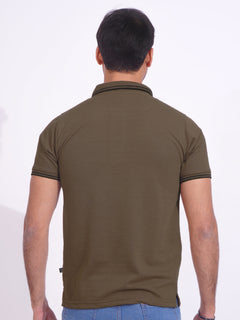 Light Brown Plain Contrast Tipping Half Sleeves Polo T-Shirt (POLO-720)