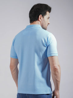 Sky Blue Textured Half Sleeves Popcorn Polo T-Shirt (POLO-727)