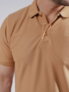Khaki Textured Half Sleeves Popcorn Polo T-Shirt (POLO-731)