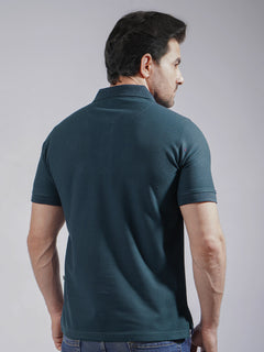 Persian Blue Textured Half Sleeves Popcorn Polo T-Shirt (POLO-732)