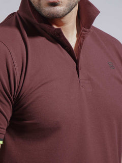 Maroon Plain Twin Contrast Lycra Elastane Half Sleeves Polo T-Shirt (POLO-738)