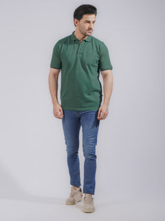 Dark Green Classic Half Sleeves Cotton Polo T-Shirt (POLO-740)