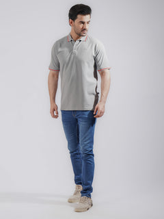Grey Classic Half Sleeves Cotton Polo T-Shirt (POLO-741)
