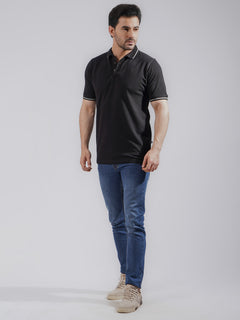 Black  Classic Half Sleeves Cotton Polo T-Shirt (POLO-748)
