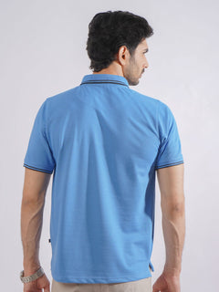 Blue Plain Contrast Tipping Half Sleeves Polo T-Shirt (POLO-750)