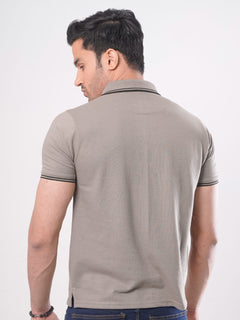 Beige Plain Contrast Tipping Half Sleeves Polo T-Shirt (POLO-756)