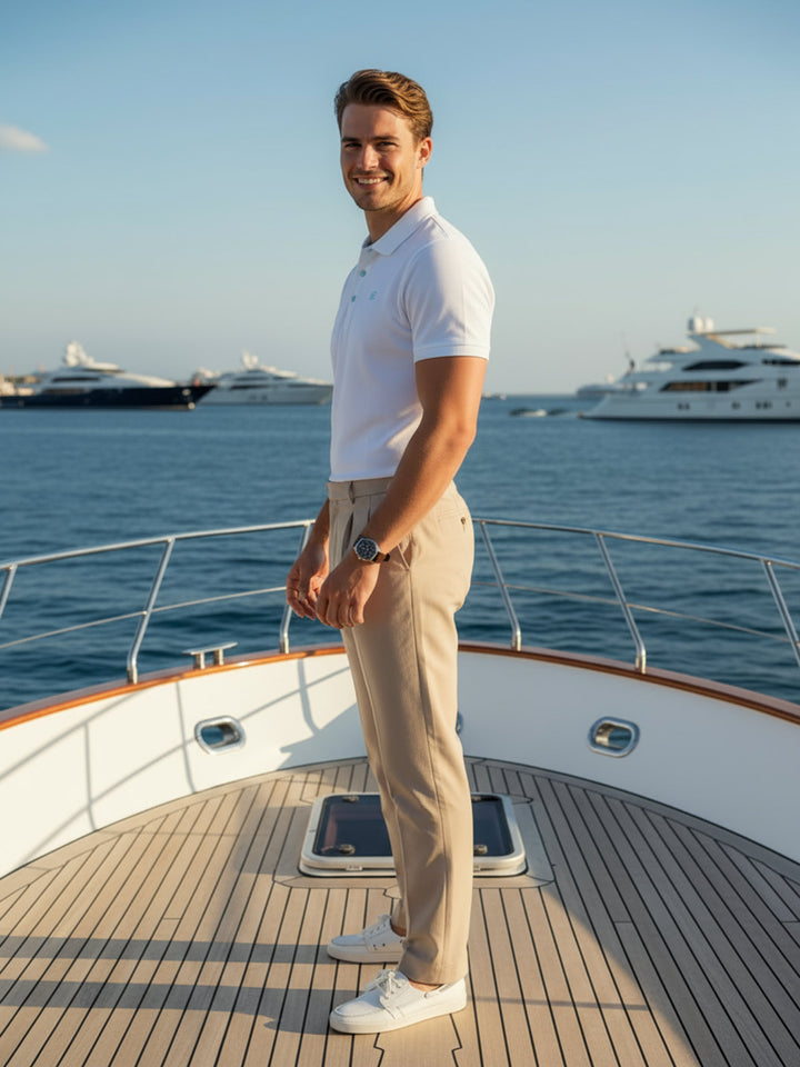 White Half Sleeves Designer Polo T-Shirt (POLO-763)