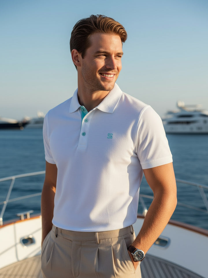 White Half Sleeves Designer Polo T-Shirt (POLO-763)