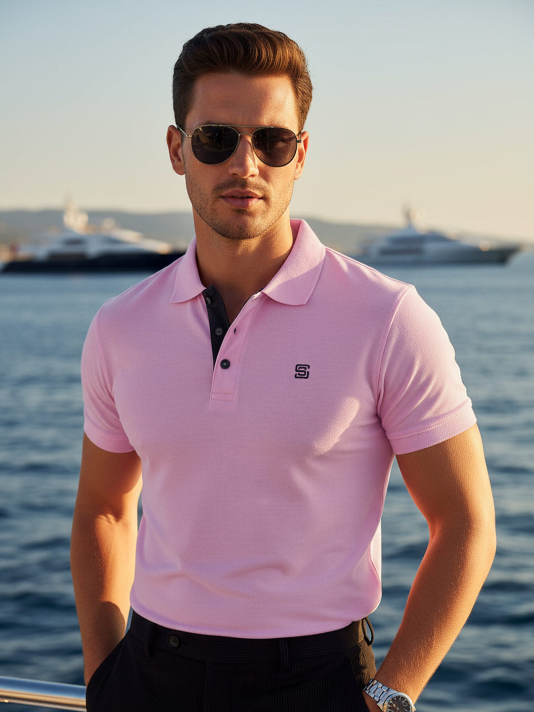 Pink Half Sleeves Designer Polo T-Shirt (POLO-765)