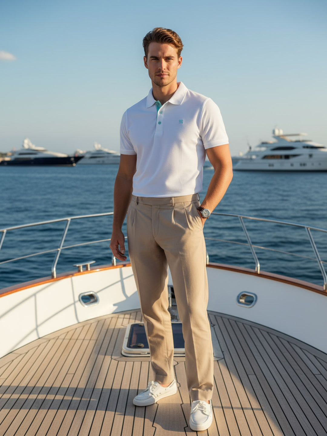 White Half Sleeves Designer Polo T-Shirt (POLO-829)