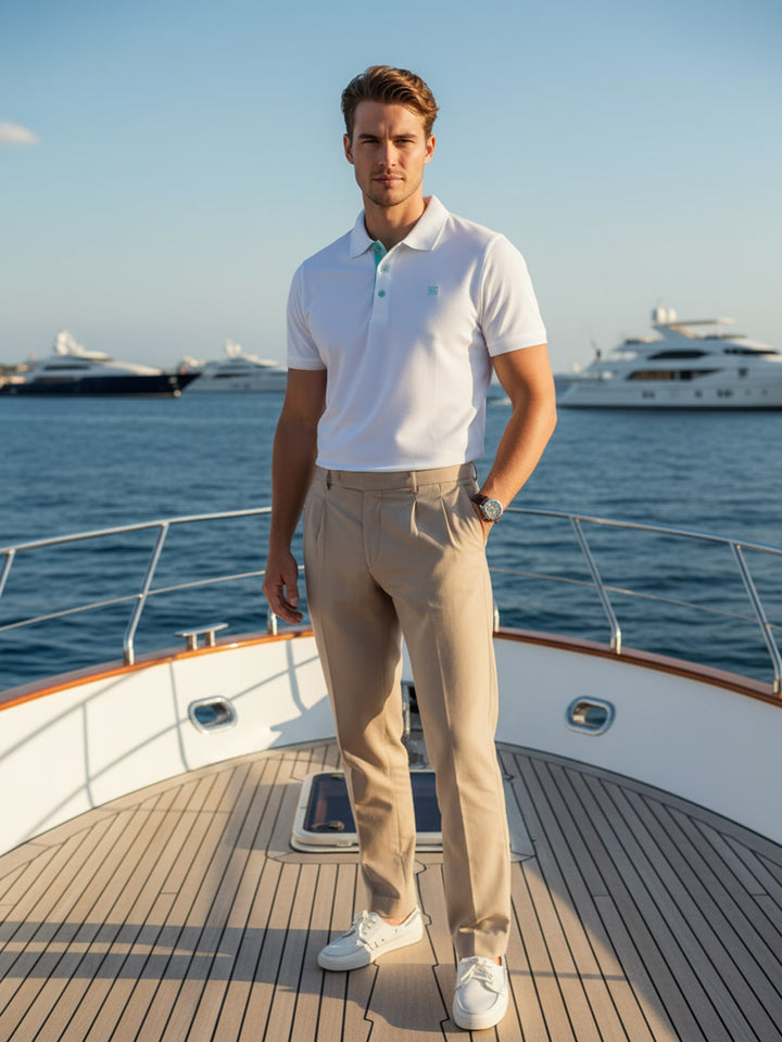 White Half Sleeves Designer Polo T-Shirt (POLO-829)