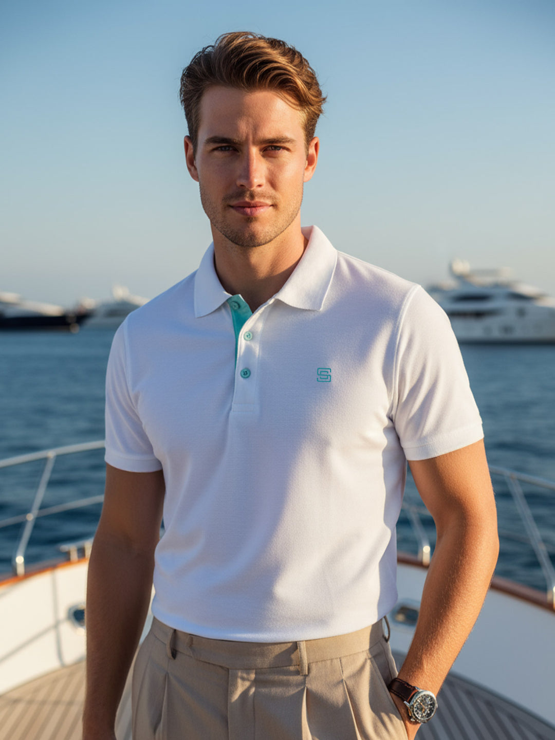 White Half Sleeves Designer Polo T-Shirt (POLO-829)