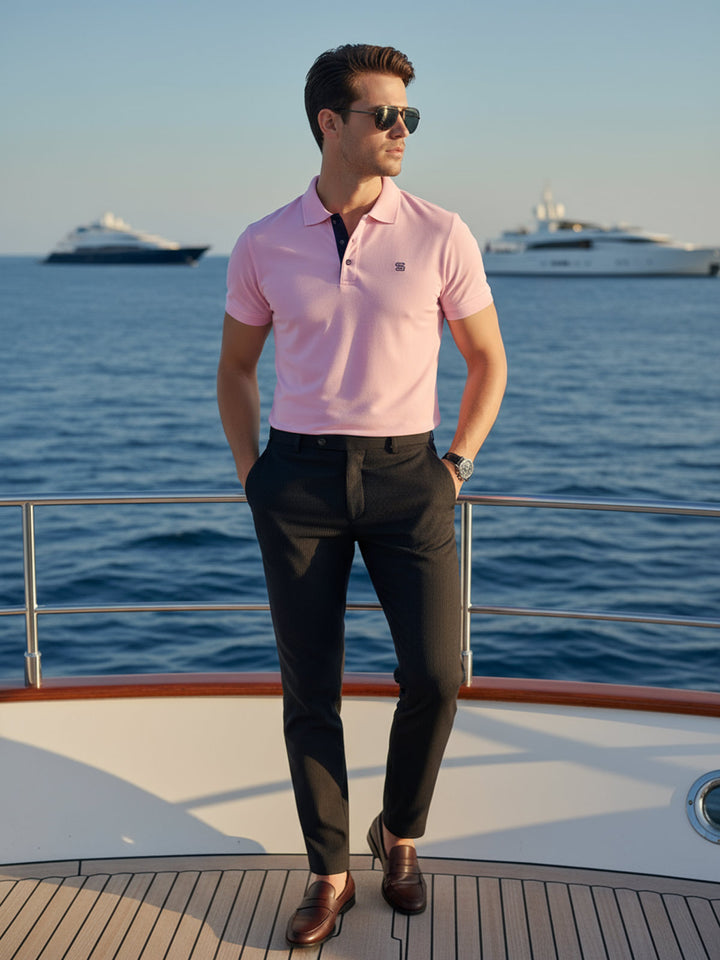 Light Pink Half Sleeves Designer Polo T-Shirt (POLO-831)