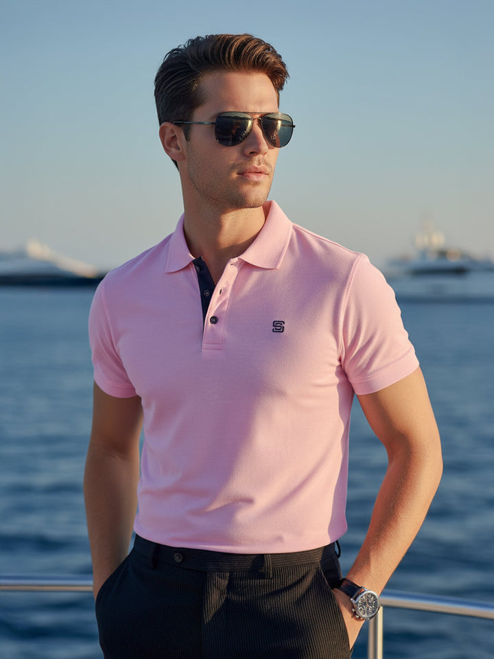 Light Pink Half Sleeves Designer Polo T-Shirt (POLO-831)