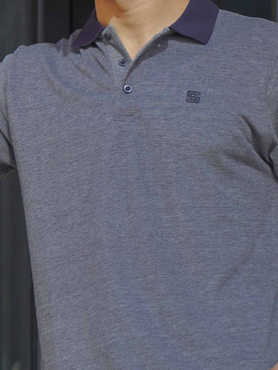 Blue Contrast Bird Eye Half Sleeves Polo T-Shirt (POLO-1016)