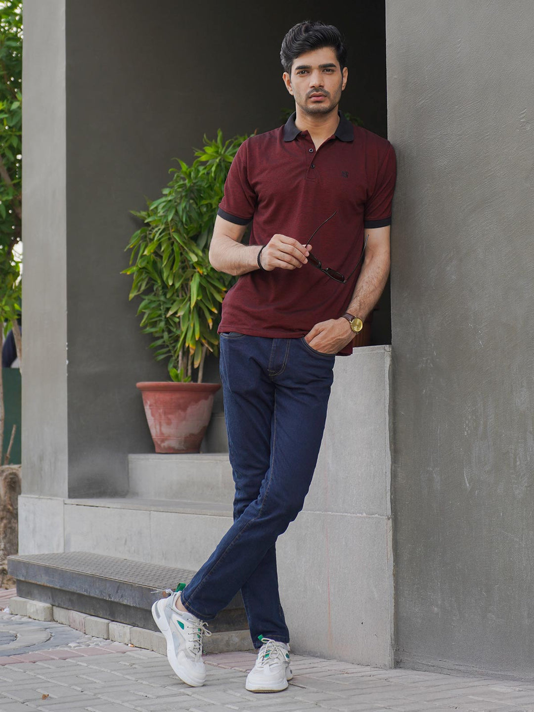 Maroon Contrast Bird Eye Half Sleeves Polo T-Shirt (POLO-1015)