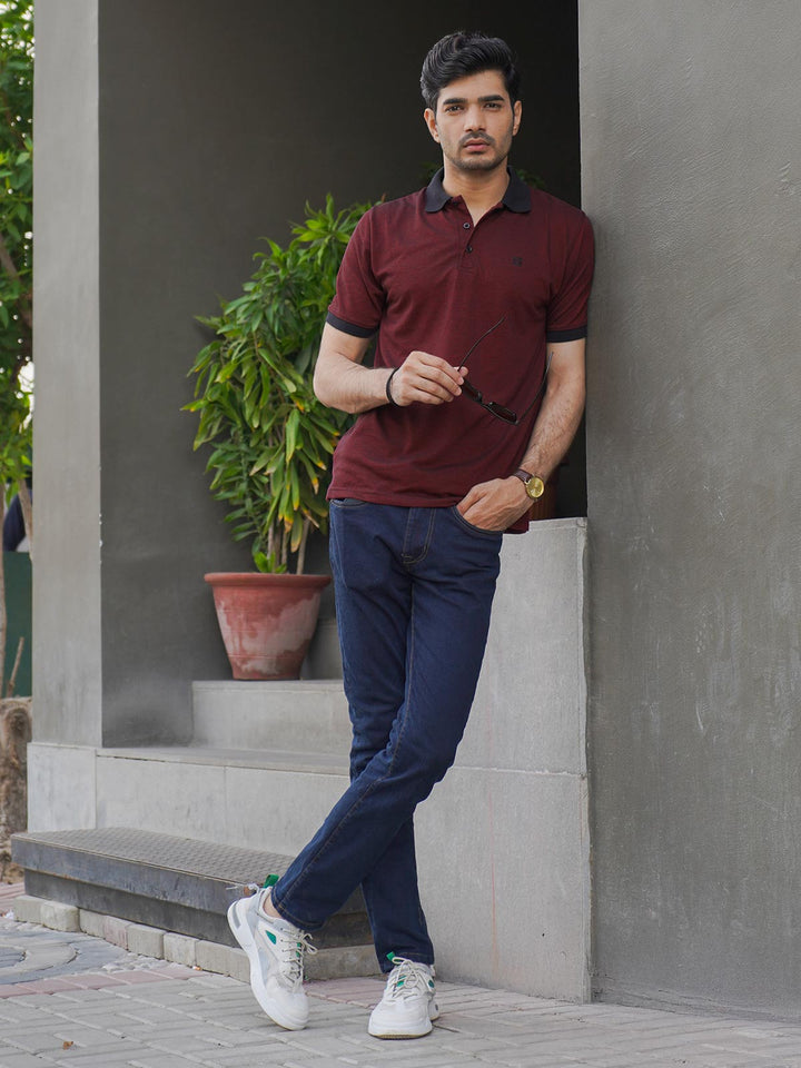 Maroon Contrast Bird Eye Half Sleeves Polo T-Shirt (POLO-1015)