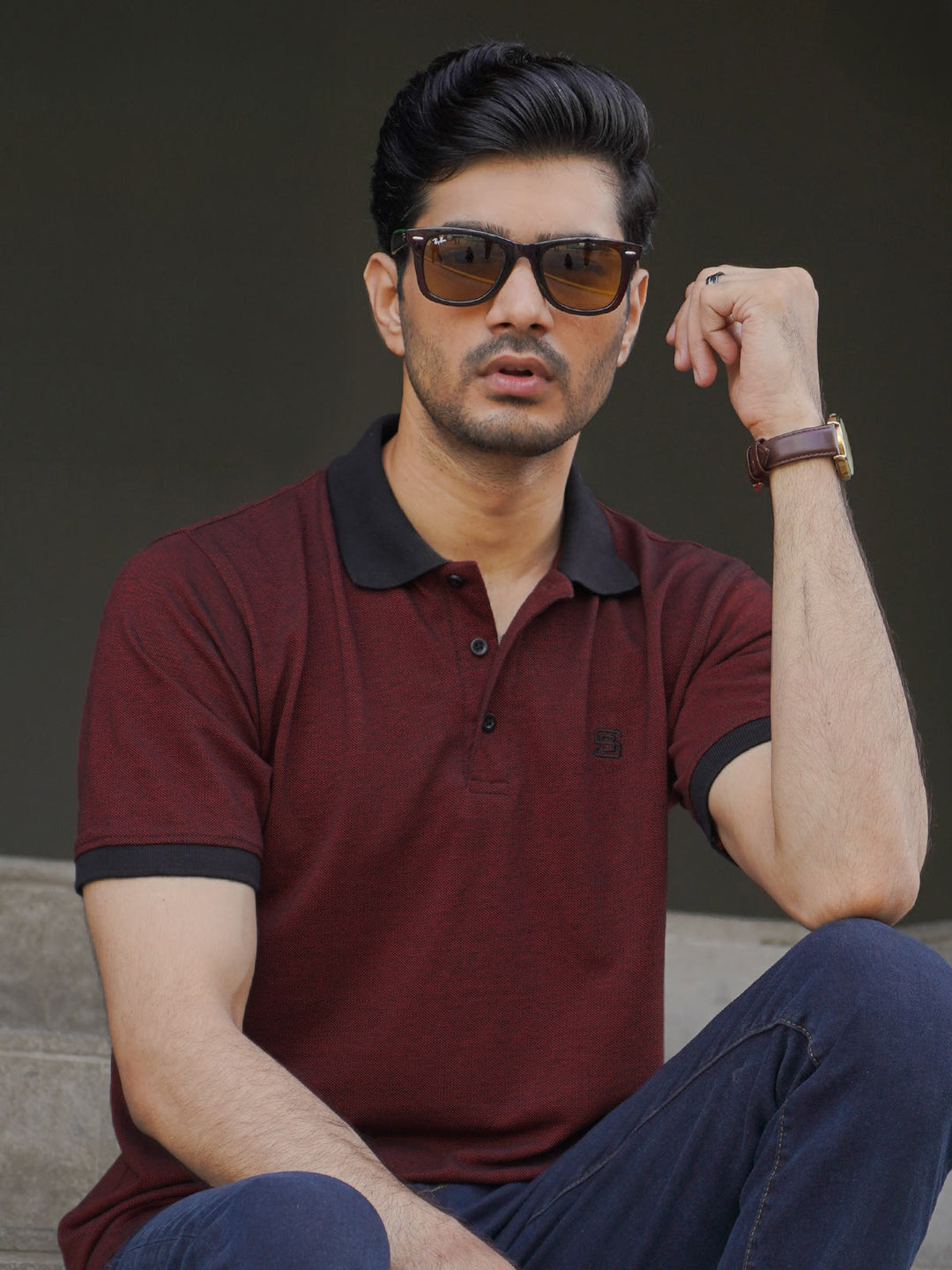 Maroon Contrast Bird Eye Half Sleeves Polo T-Shirt (POLO-1015)