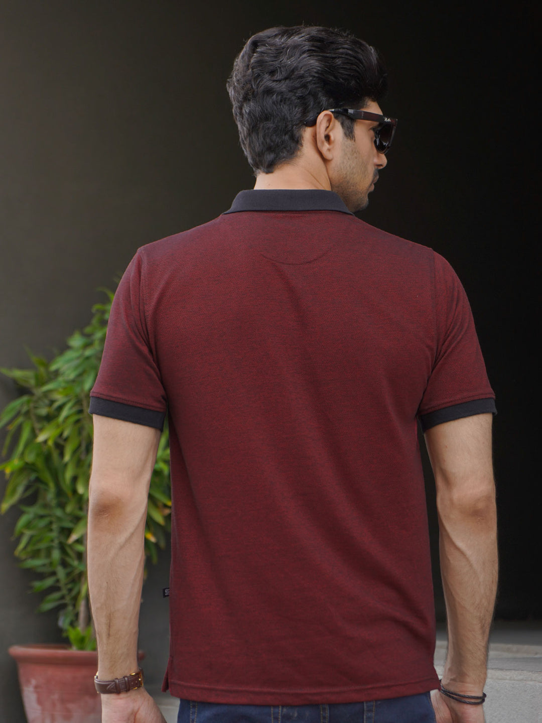 Maroon Contrast Bird Eye Half Sleeves Polo T-Shirt (POLO-1015)