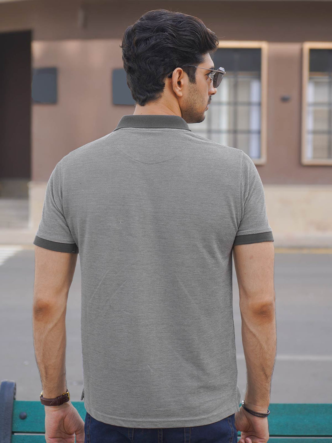 Grey Contrast Bird Eye Half Sleeves Polo T-Shirt (POLO-1019)