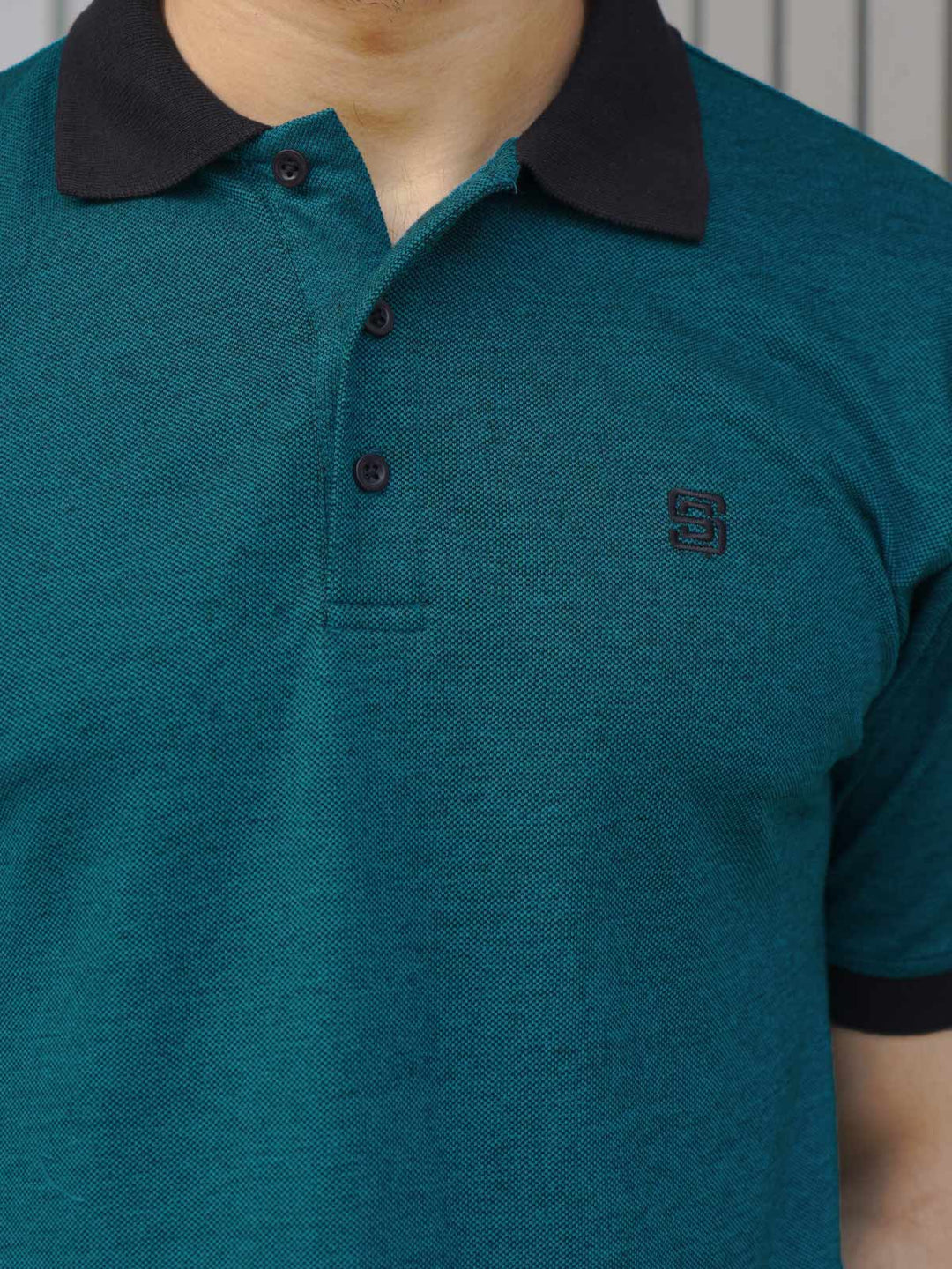 Dark Teal Contrast Bird Eye Half Sleeves Polo T-Shirt (POLO-1018)