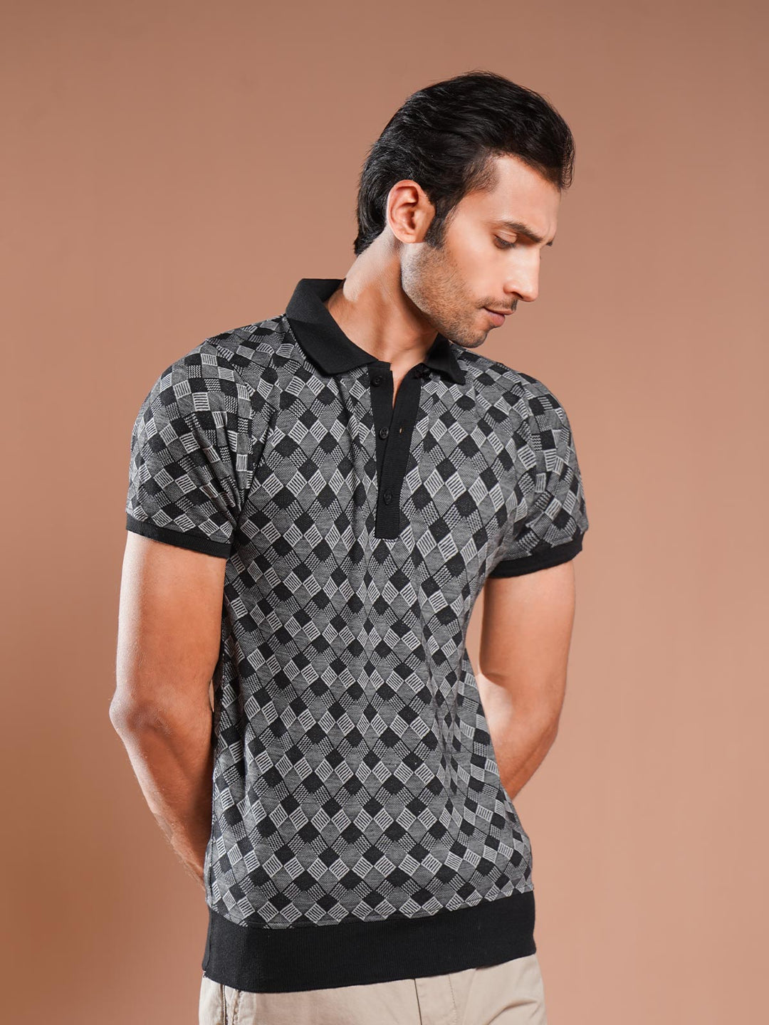 Black Half Sleeves Premium Jacquard Polo (POLO-929)